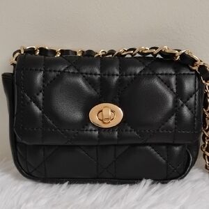 Claire's‎ Black Compact Quilted Luxury Inspired Style Shoulder Crossbody Bag
